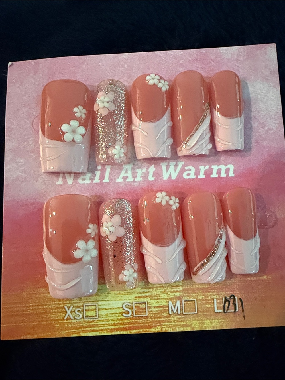 Pink 3D Floral handmade acrylic Press-On Nail Set